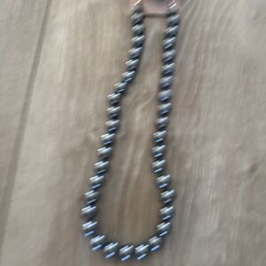 Grey faux pearl necklace graduated round bead beaded necklace W/earrings Set